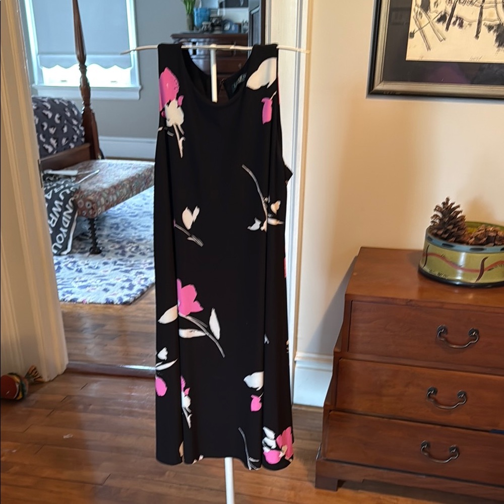 Lauren Ralph Lauren Black and Pink a line Midi dress- worn twice. 129 retail